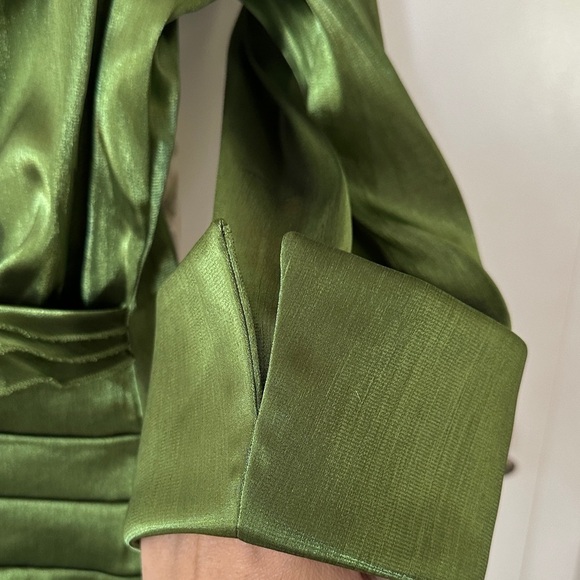 COLDWATER CREEK | Olive Satin Blouse with Sheer Sleeves - Picture 5 of 16